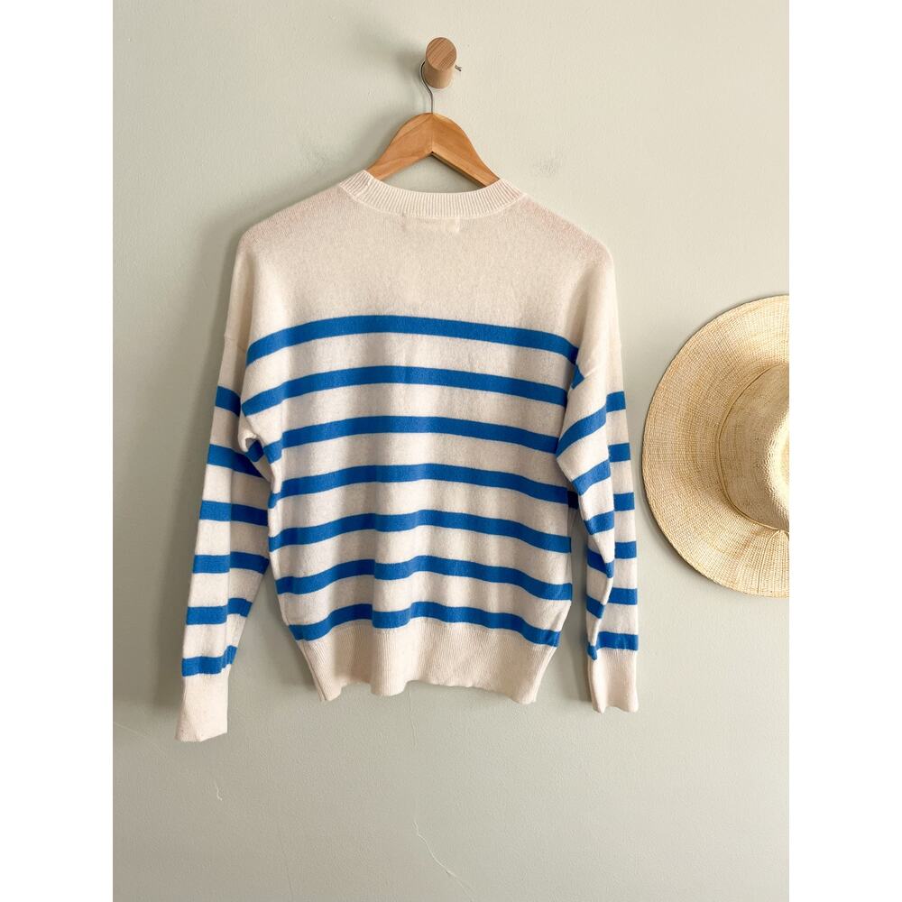 Madewell | NWT (Re)sponsible Cashmere Oversized Sweater hthr blue sky stripe XXS - Picture 8 of 8